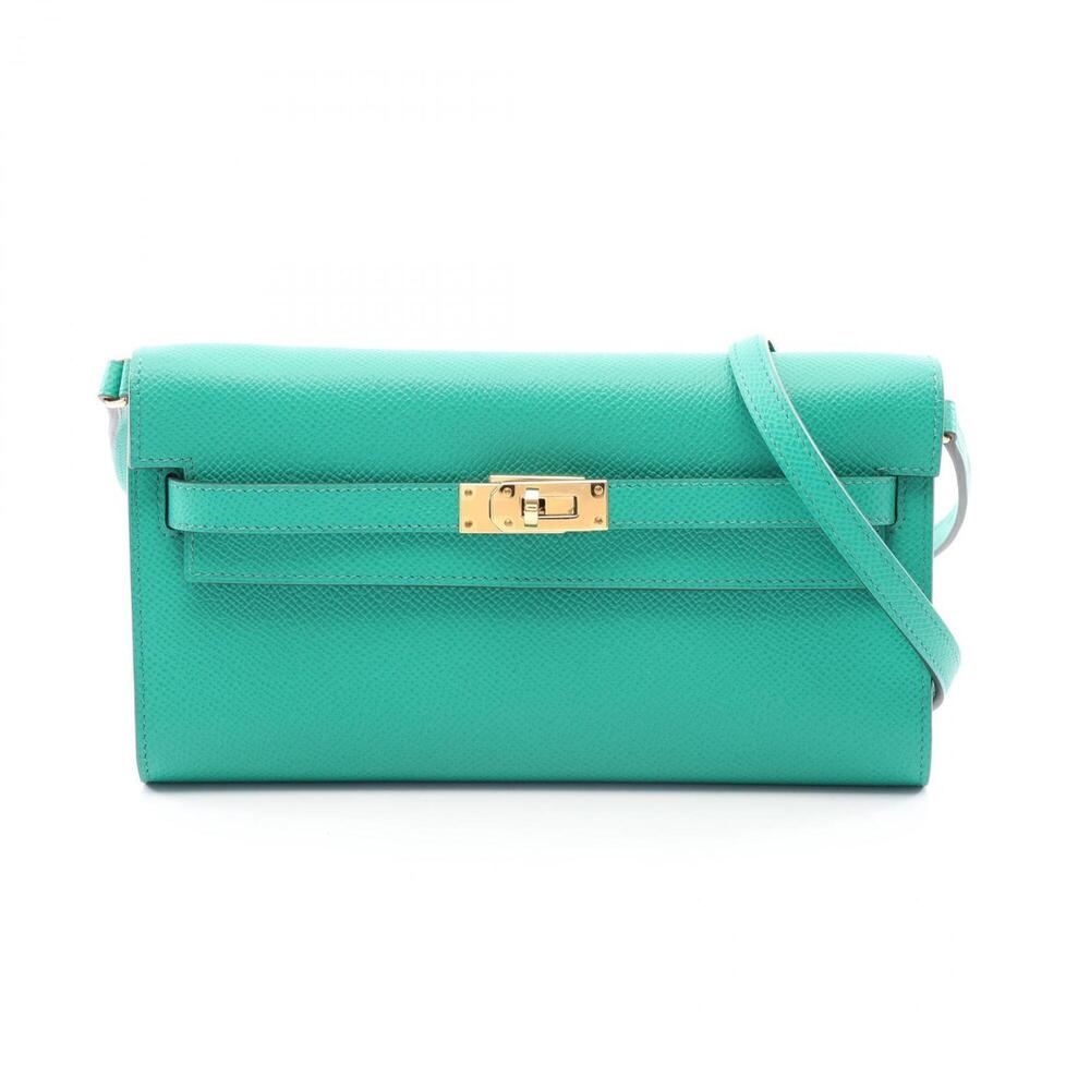 Hermes Kelly To Go Shoulder Bag Handbag Leather Veau Epsom Women's Green H084...
